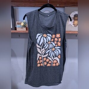Floral Graphic Sleeveless Top - Gray and Orange